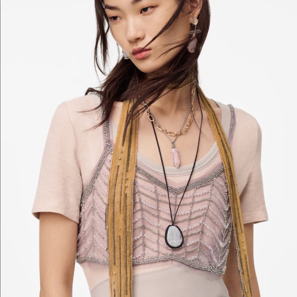 ❌SOLD❌ NWT Zara Limited Edition Tulle Beaded Top - Picture 3 of 11